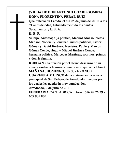 DOÑA FLORENTINA PERAL RUIZ