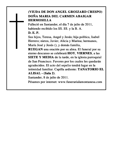 DOÑA MARIA DEL CARMEN ABAIGAR HERMOSILLA