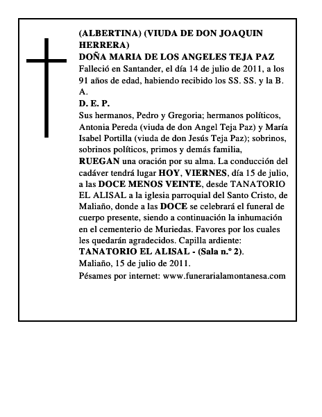 DOÑA MARIA DE LOS ANGELES TEJA PAZ