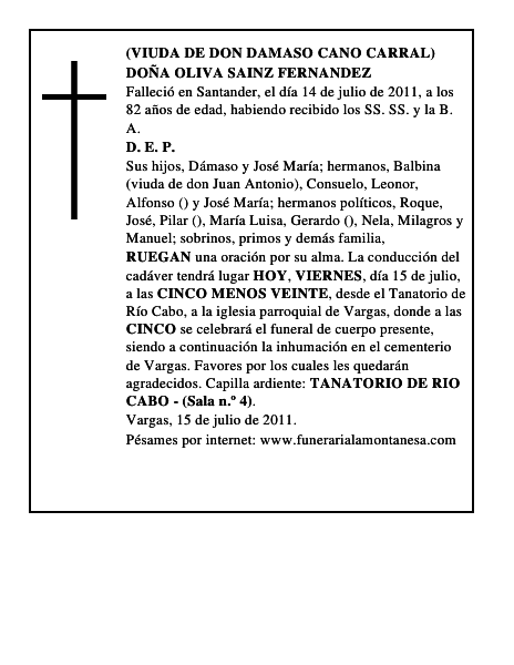 DOÑA OLIVA SAINZ FERNANDEZ