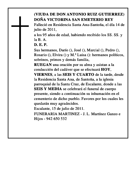 DOÑA VICTORINA SAN EMETERIO REY
