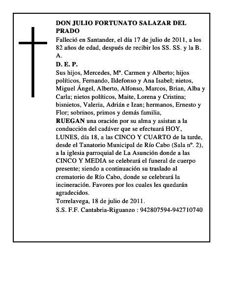 DON JULIO FORTUNATO SALAZAR DEL PRADO