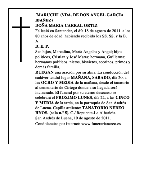DOÑA MARIA CARRAL ORTIZ