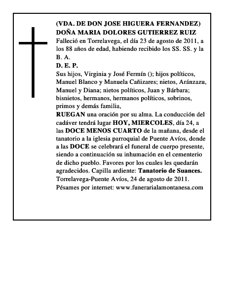 DOÑA MARIA DOLORES GUTIERREZ RUIZ