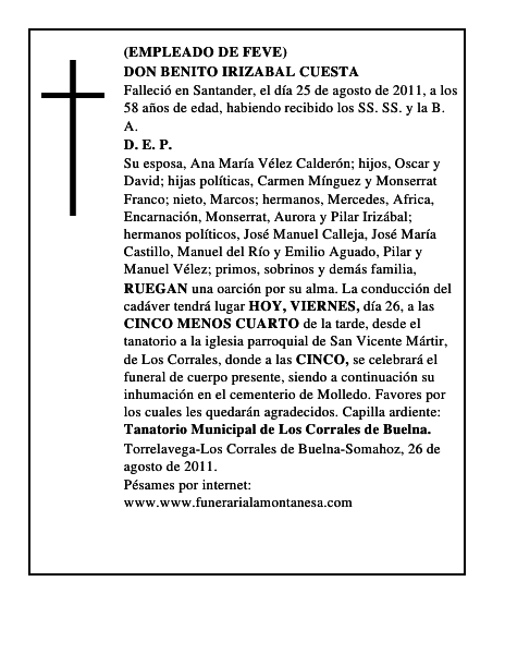 DON BENITO IRIZABAL CUESTA