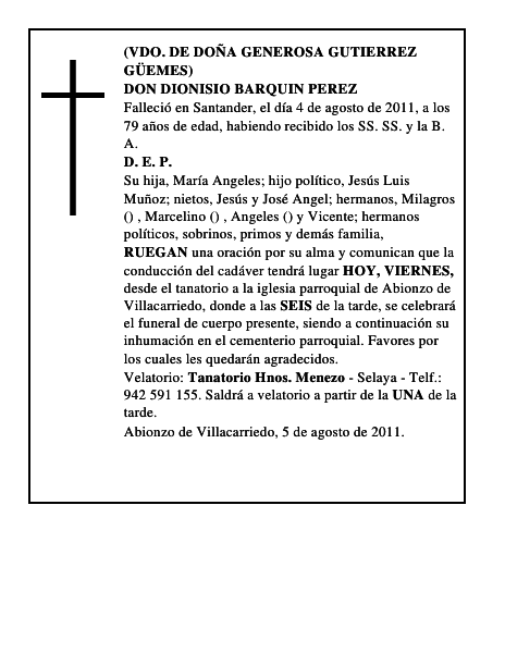 DON DIONISIO BARQUIN PEREZ
