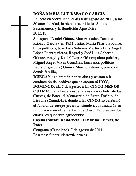 DOÑA MARIA LUZ RABAGO GARCIA