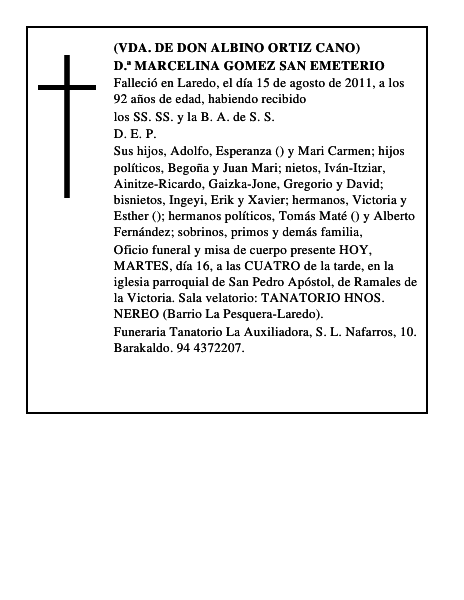 D.ª MARCELINA GOMEZ SAN EMETERIO