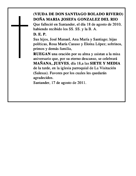 DOÑA MARIA JOSEFA GONZALEZ DEL RIO