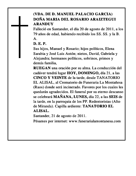 DOÑA MARIA DEL ROSARIO ARAIZTEGUI ARANDUY