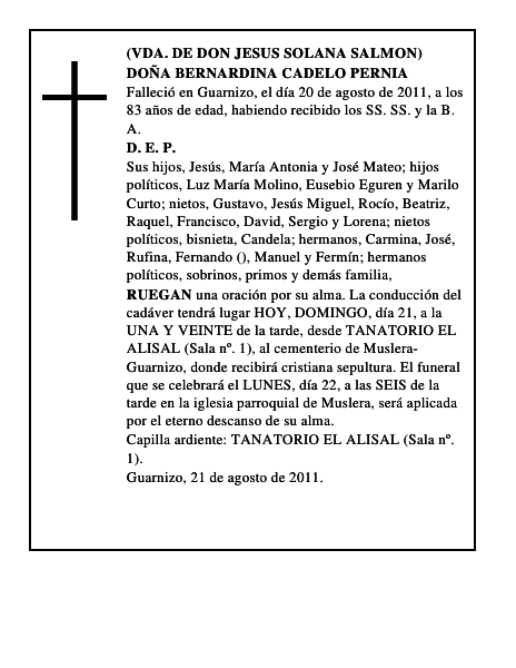 DOÑA BERNARDINA CADELO PERNIA