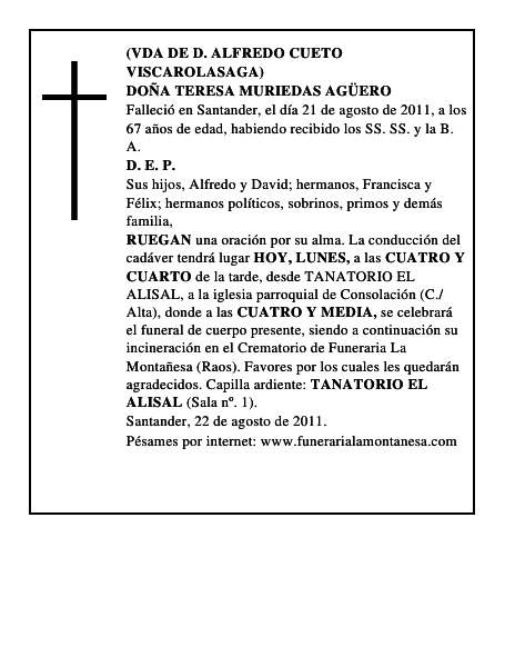 DOÑA TERESA MURIEDAS AGÜERO