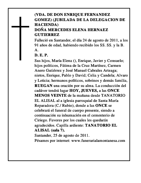 DOÑA MERCEDES ELENA HERNAEZ GUTIERREZ