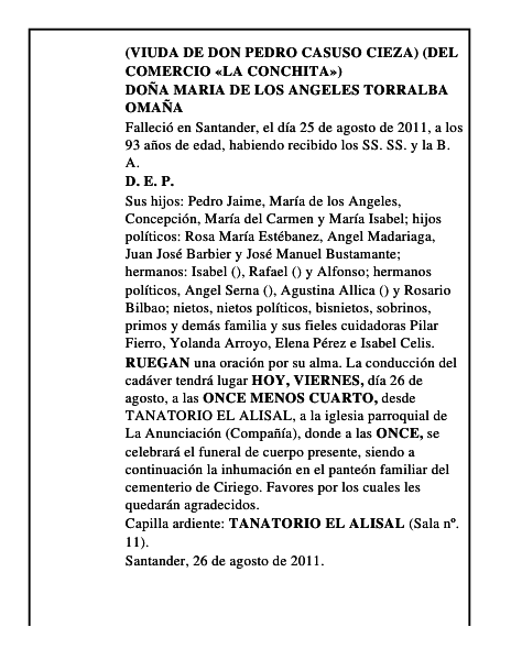DOÑA MARIA DE LOS ANGELES TORRALBA OMAÑA