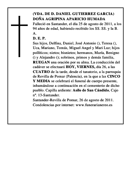 DOÑA AGRIPINA APARICIO HUMADA