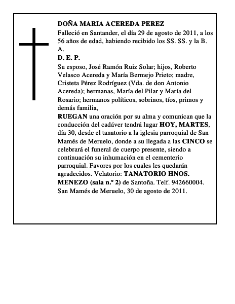 DOÑA MARIA ACEREDA PEREZ