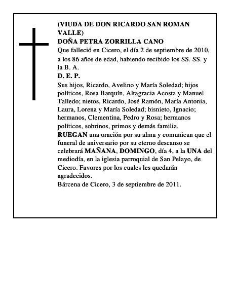DOÑA PETRA ZORRILLA CANO