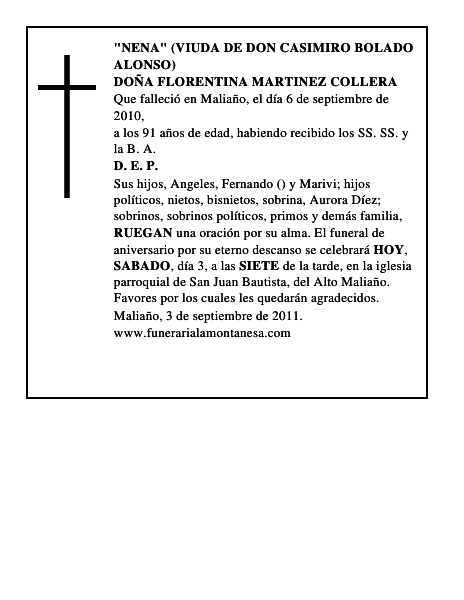 DOÑA FLORENTINA MARTINEZ COLLERA