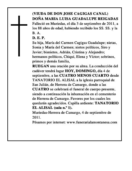 DOÑA MARIA LUISA GUADALUPE REIGADAS