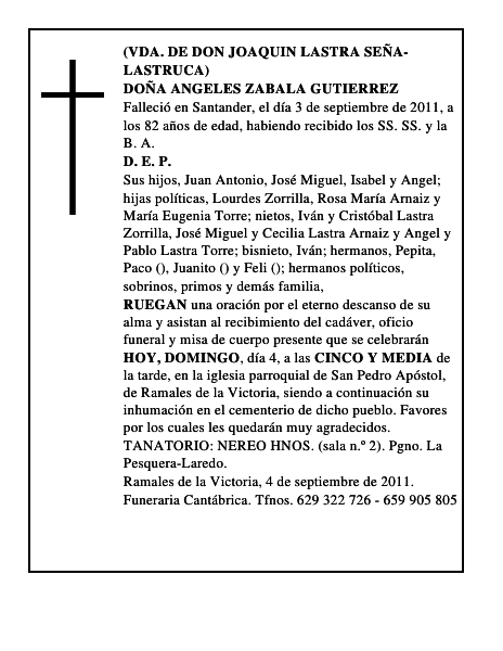 DOÑA ANGELES ZABALA GUTIERREZ