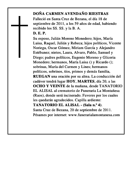 DOÑA CARMEN AVENDAÑO RIESTRAS