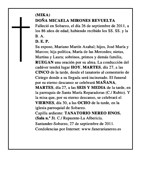DOÑA MICAELA MIRONES REVUELTA