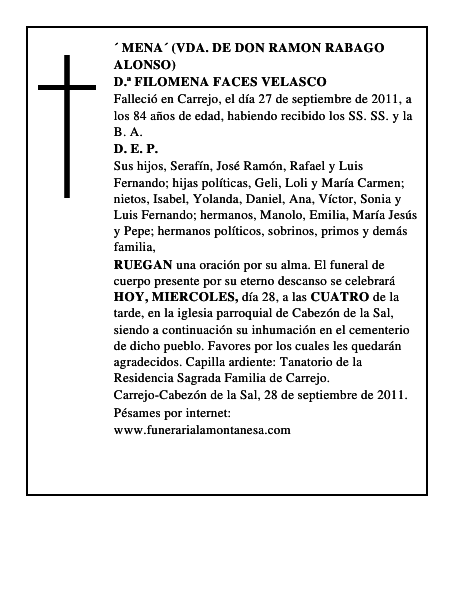 D.ª FILOMENA FACES VELASCO