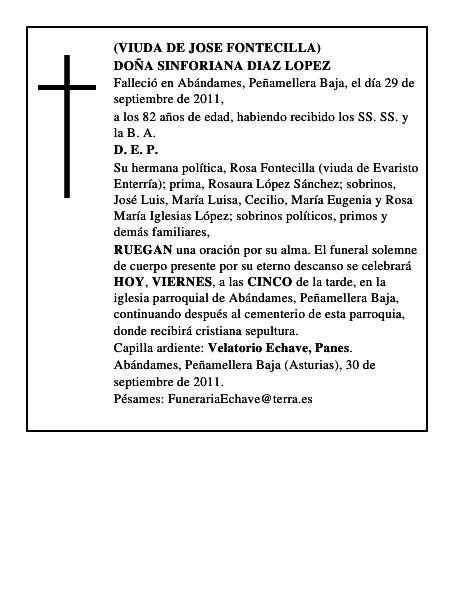 DOÑA SINFORIANA DIAZ LOPEZ