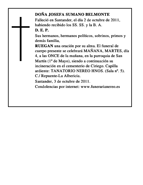 DOÑA JOSEFA SUMANO BELMONTE