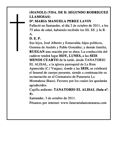 Dª. MARIA MANUELA PEREZ LAVIN