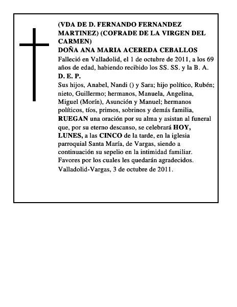 DOÑA ANA MARIA ACEREDA CEBALLOS