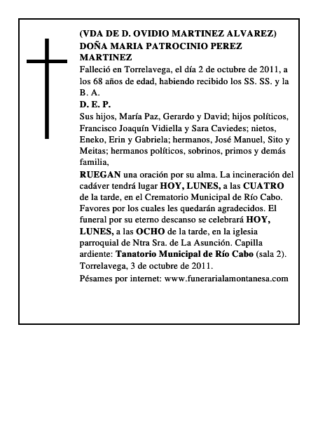 DOÑA MARIA PATROCINIO PEREZ MARTINEZ