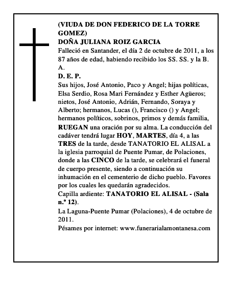 DOÑA JULIANA ROIZ GARCIA