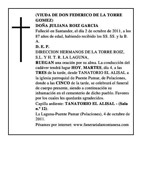 DOÑA JULIANA ROIZ GARCIA