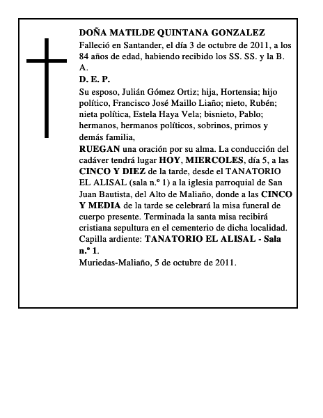 DOÑA MATILDE QUINTANA GONZALEZ
