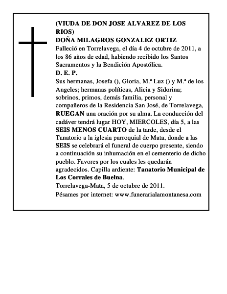 DOÑA MILAGROS GONZALEZ ORTIZ
