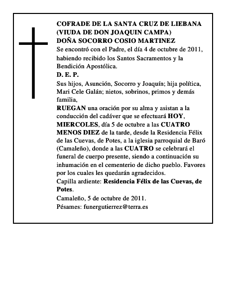 DOÑA SOCORRO COSIO MARTINEZ