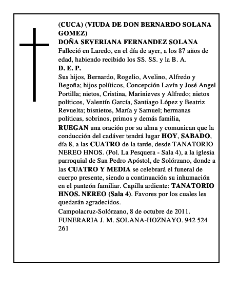 DOÑA SEVERIANA FERNANDEZ SOLANA