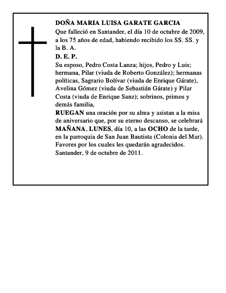 DOÑA MARIA LUISA GARATE GARCIA