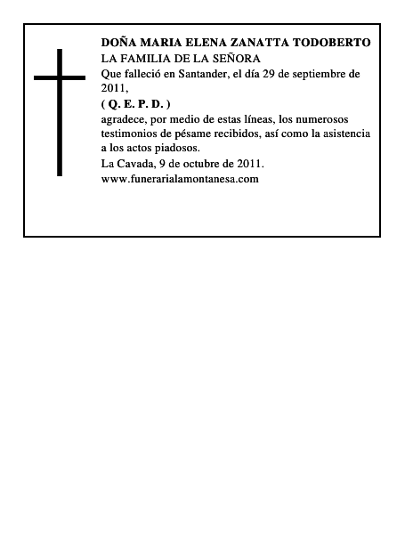 DOÑA MARIA ELENA ZANATTA TODOBERTO