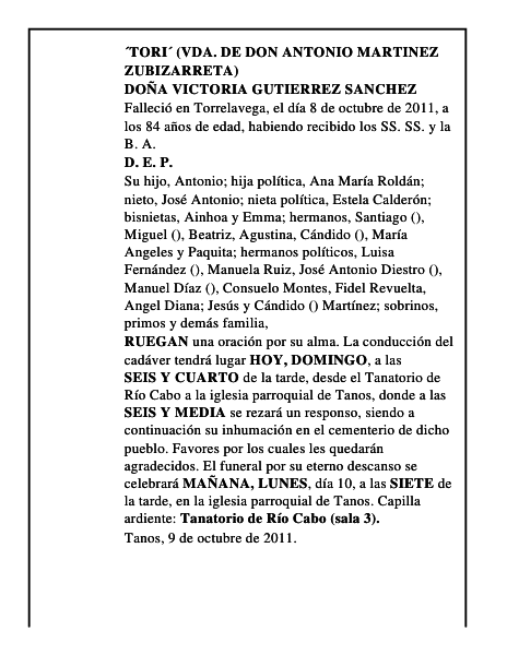 DOÑA VICTORIA GUTIERREZ SANCHEZ