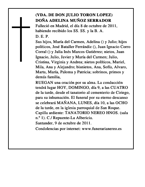 DOÑA ADELINA MUÑOZ SERRADOR