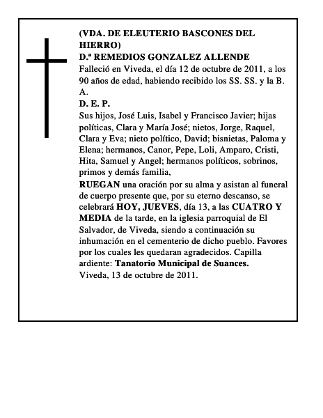 D.ª REMEDIOS GONZALEZ ALLENDE