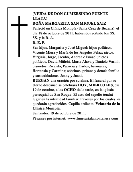 DOÑA MARGARITA SAN MIGUEL SAIZ
