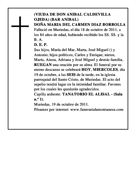 DOÑA MARIA DEL CARMEN DIAZ BORBOLLA