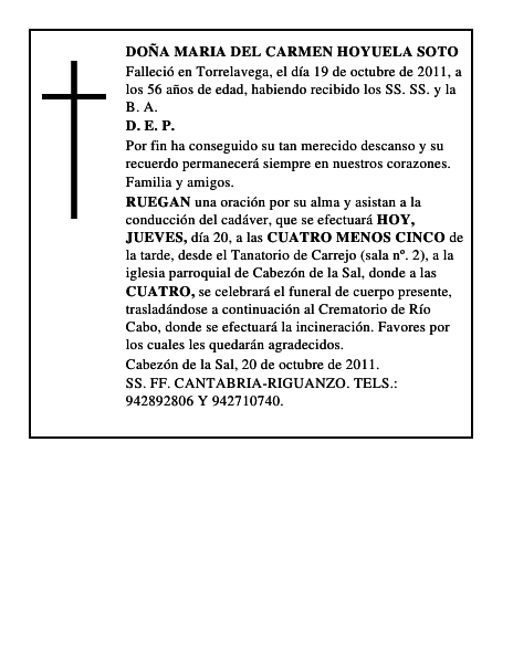 DOÑA MARIA DEL CARMEN HOYUELA SOTO