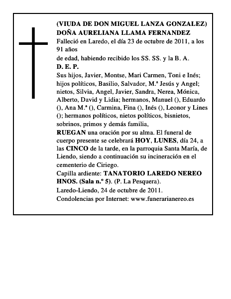 DOÑA AURELIANA LLAMA FERNANDEZ