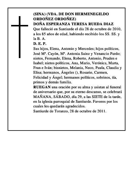 DOÑA ESPERANZA TERESA RUEDA DIAZ