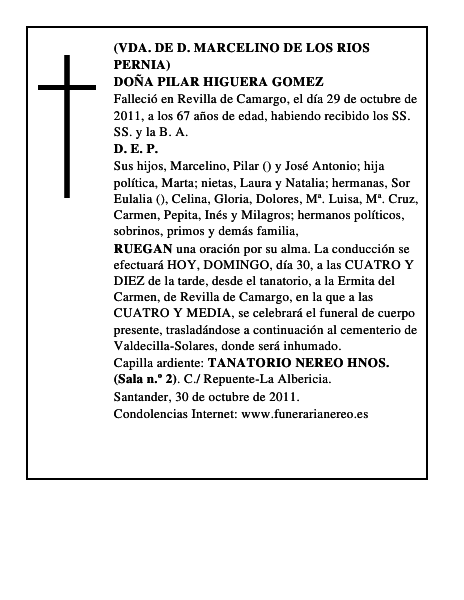 DOÑA PILAR HIGUERA GOMEZ
