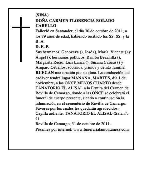 DOÑA CARMEN FLORENCIA BOLADO CABELLO